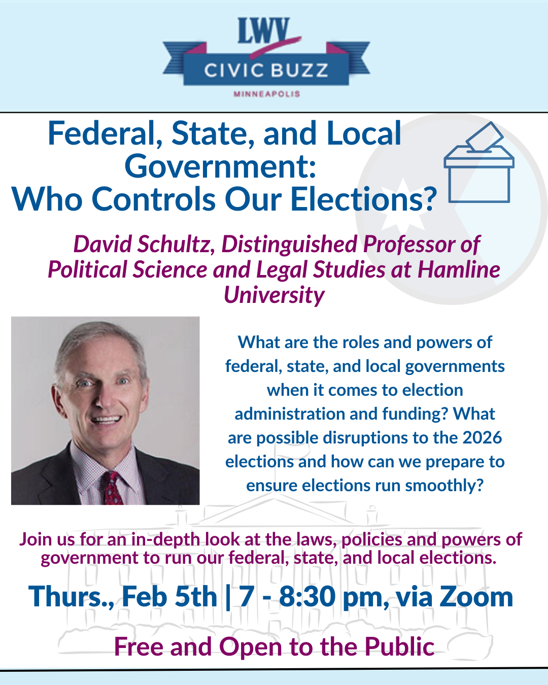 February 2026 Civic Buzz: Federal, State, and Local Government: Who Controls Our Elections?