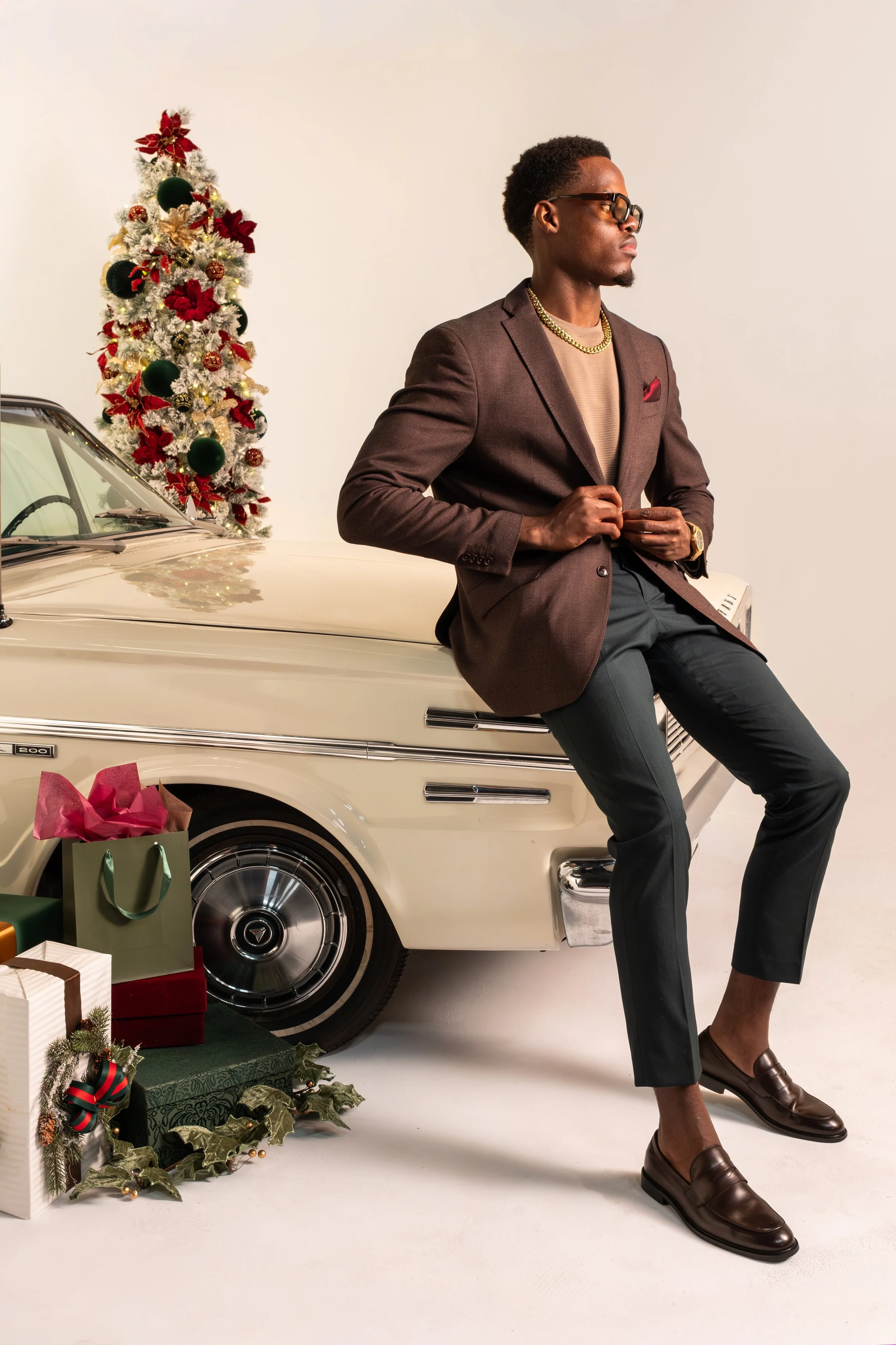 Branding Photography | BLVD Shoes Holiday Campaign - Editorial Lifestyle Portrait with Vintage Car