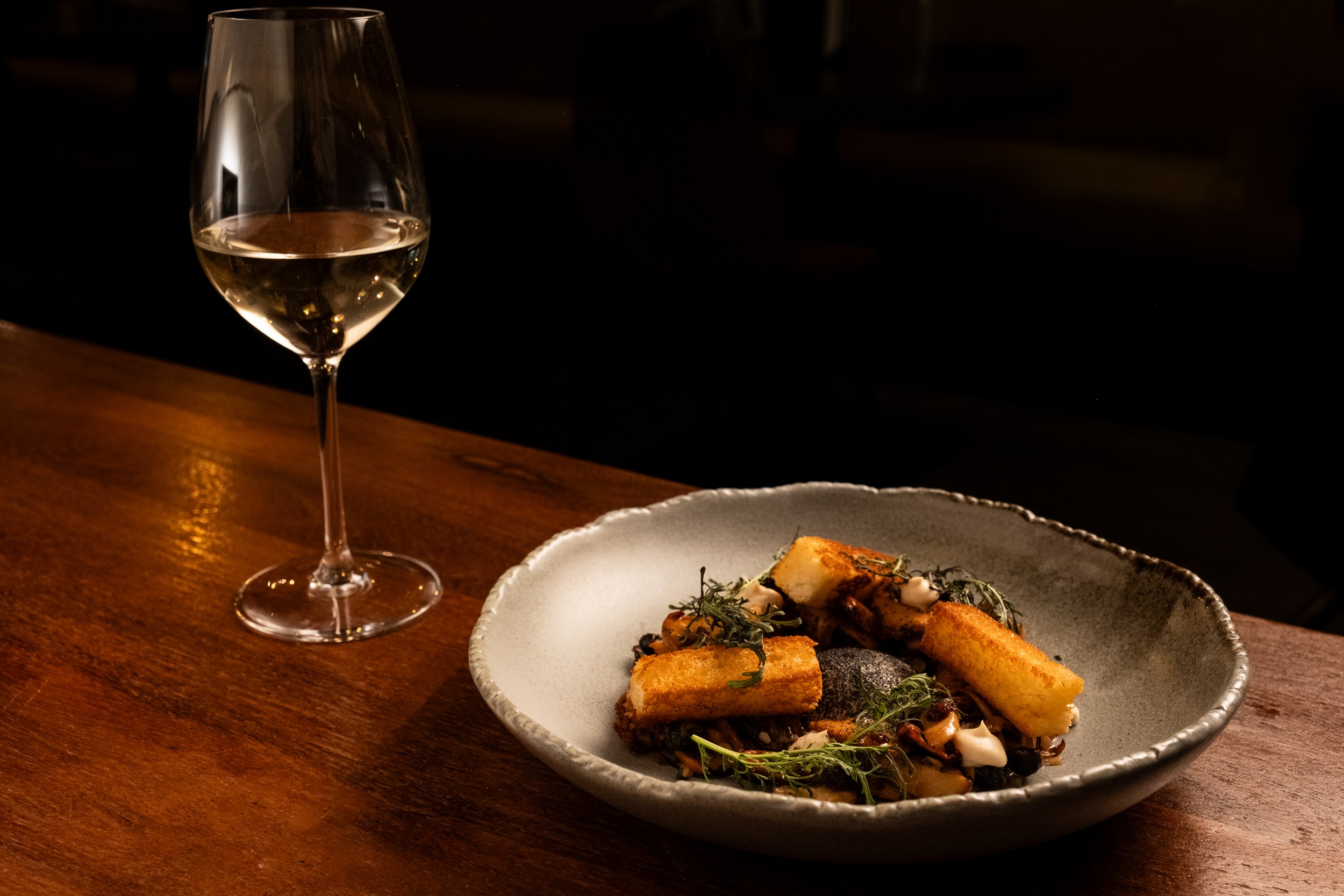 Plated Food and Wine | Hospitality Photography | Restaurant Branding