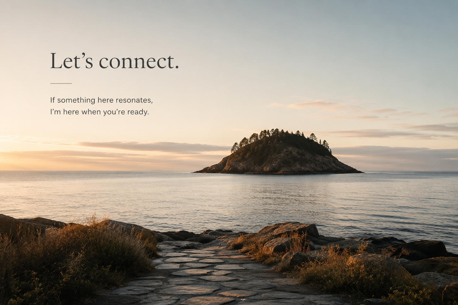 Calm ocean scene with a small island at sunset, representing a starting point for therapy in Kansas City
