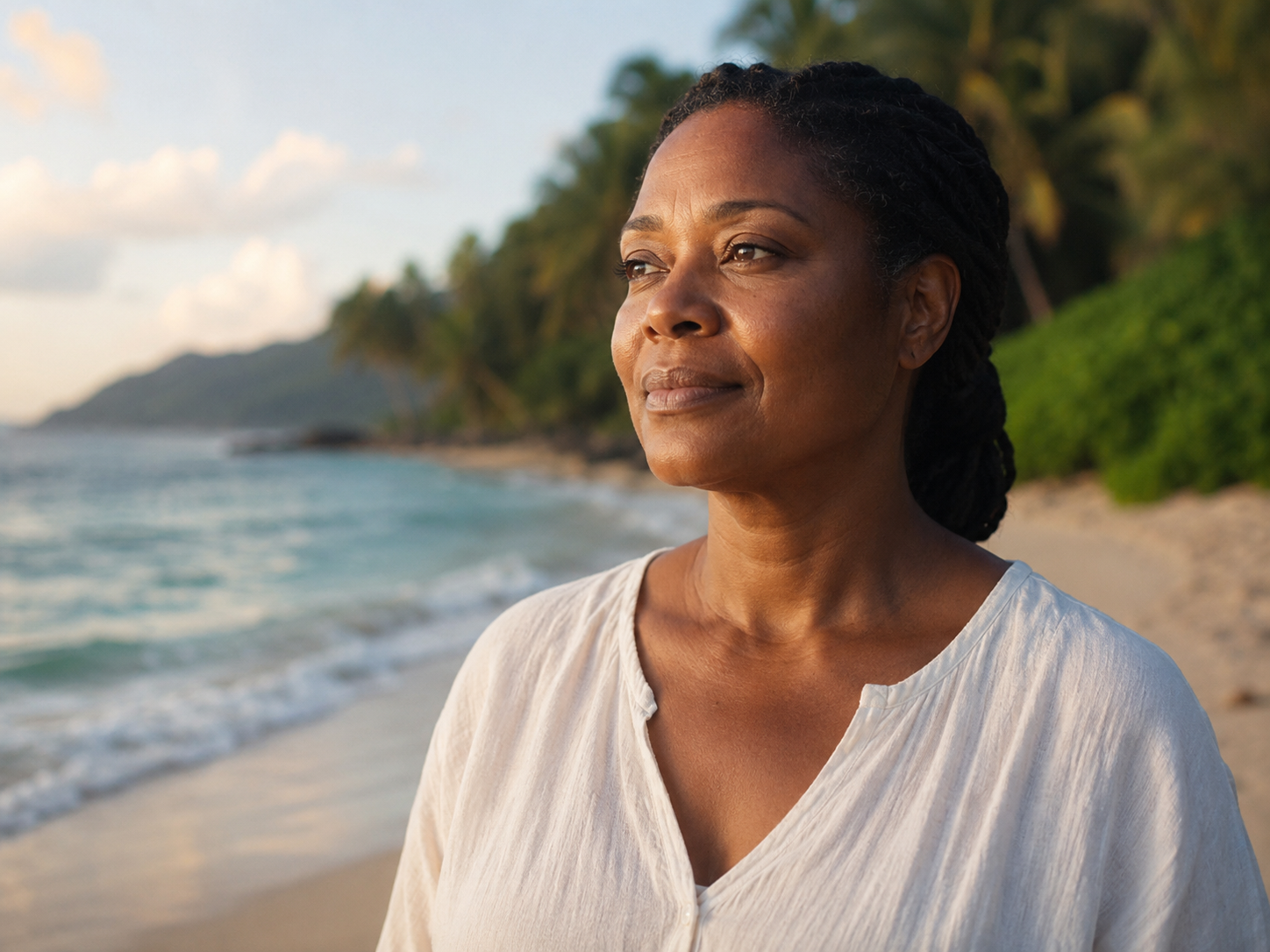 Rose Nadler standing calmly on the beach on the television series Lost.
