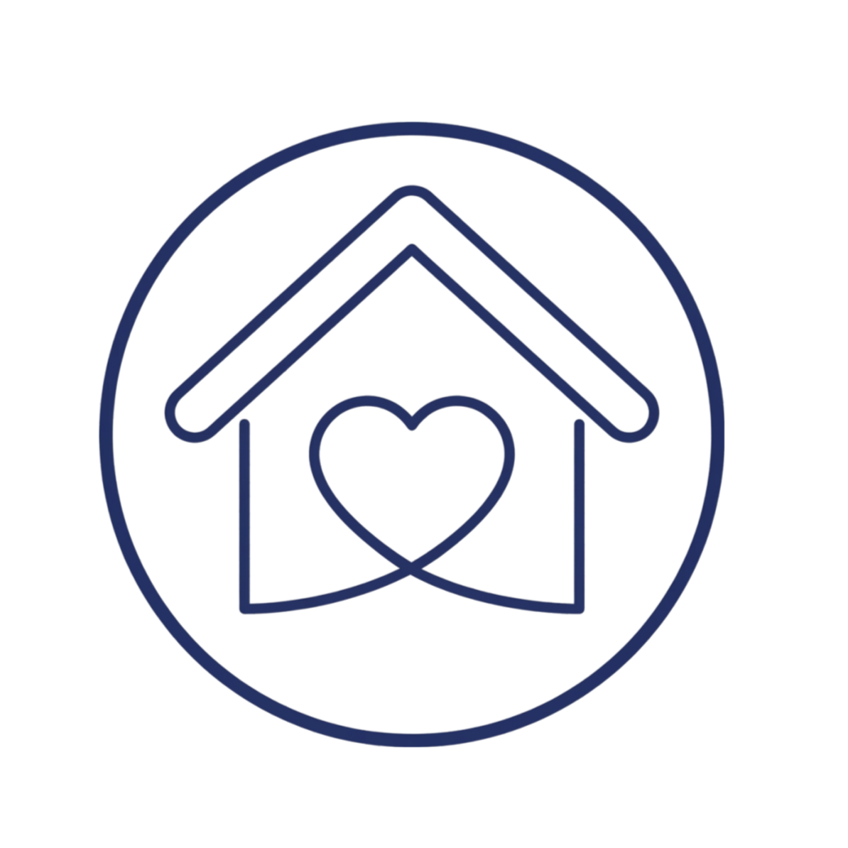 Neon sign of a house with a heart inside, outlined in blue with red accents.