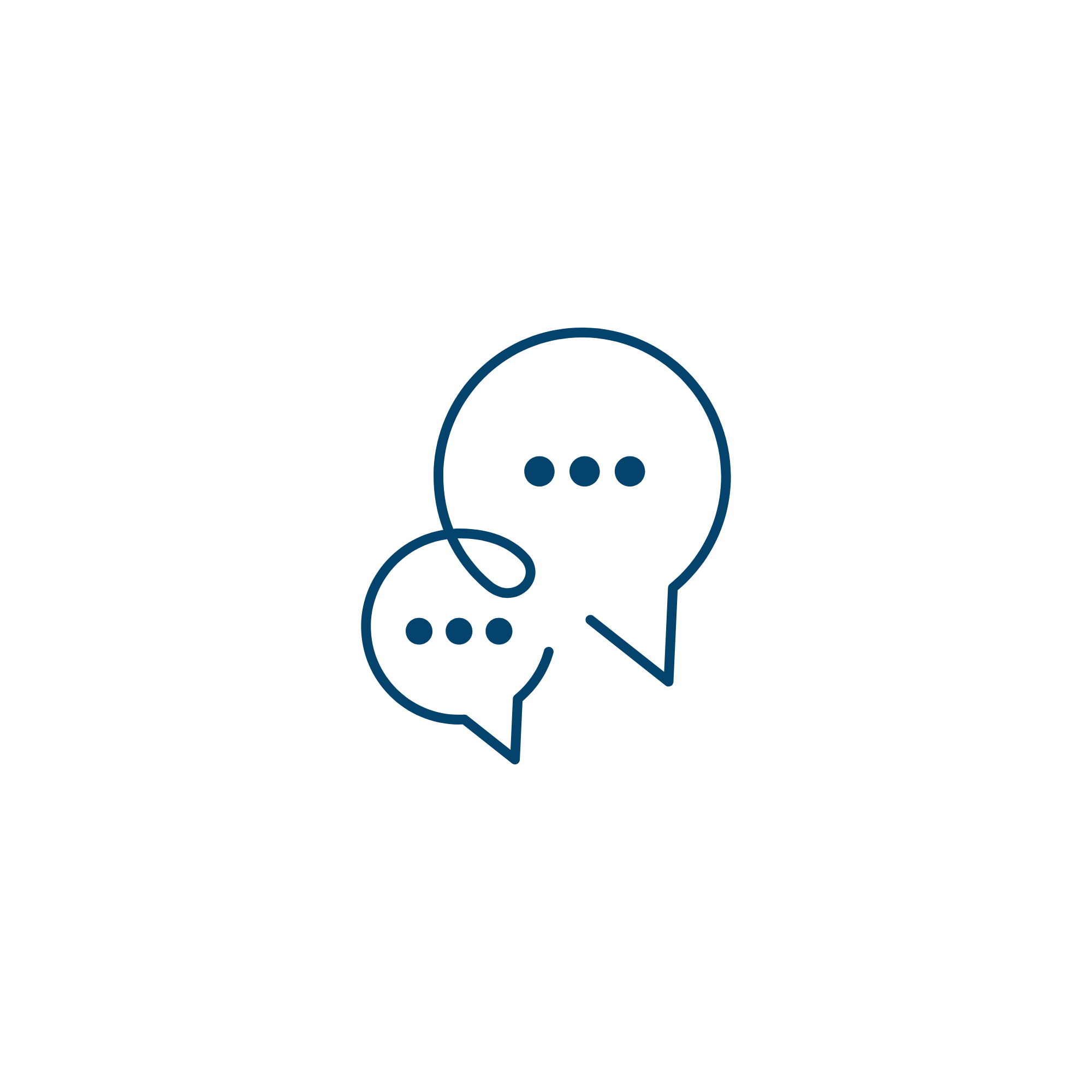 A digital illustration of an abstract black humanoid figure with a large head and no facial features, with a blue outline and hair. The figure has no arms, and its chest area is depicted with three circles connected to the figure's head by a line. The background is white.