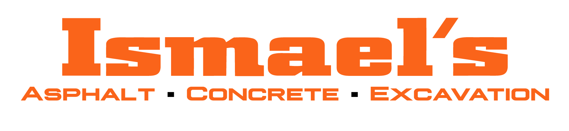 Logo for Ismael's Asphalt, Concrete, Excavation with bold orange text on a black background.