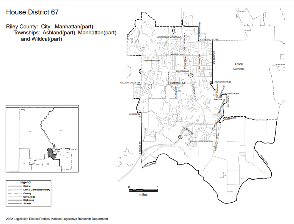 Map of Kansas House District 67 from Kansas Legislative Research Department
