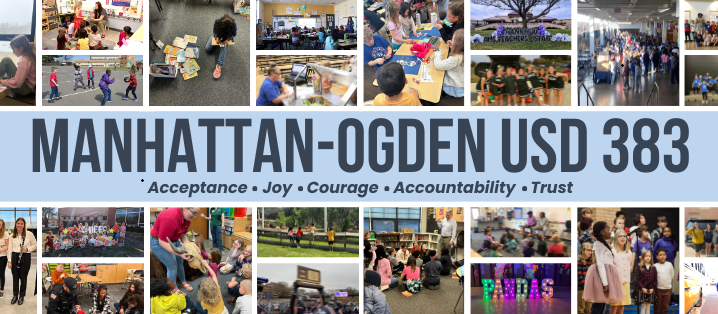 Manhattan-Ogden USD 383 website banner page with pictures of schools and students.