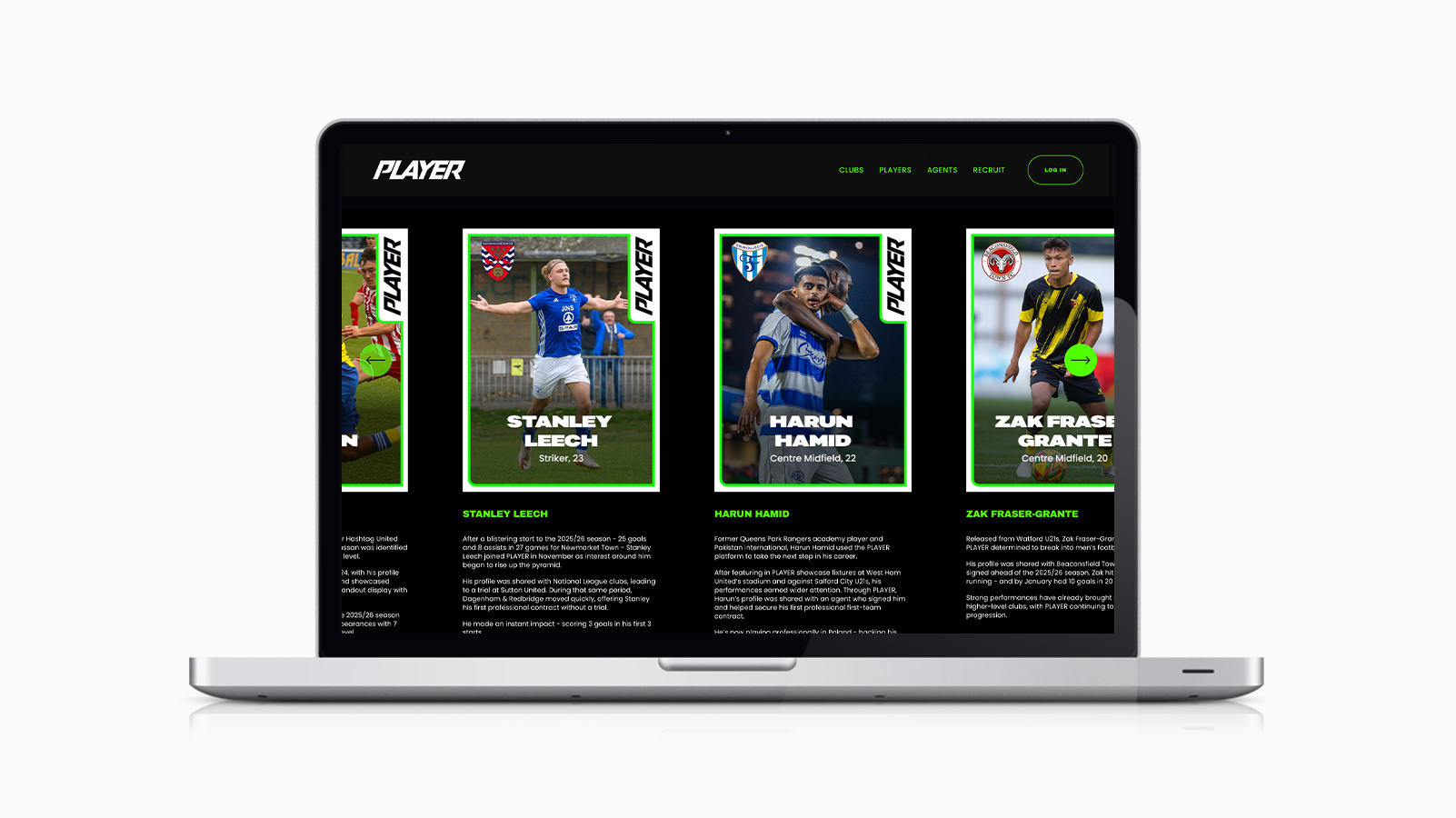 Close-up of PLAYER Success Stories section