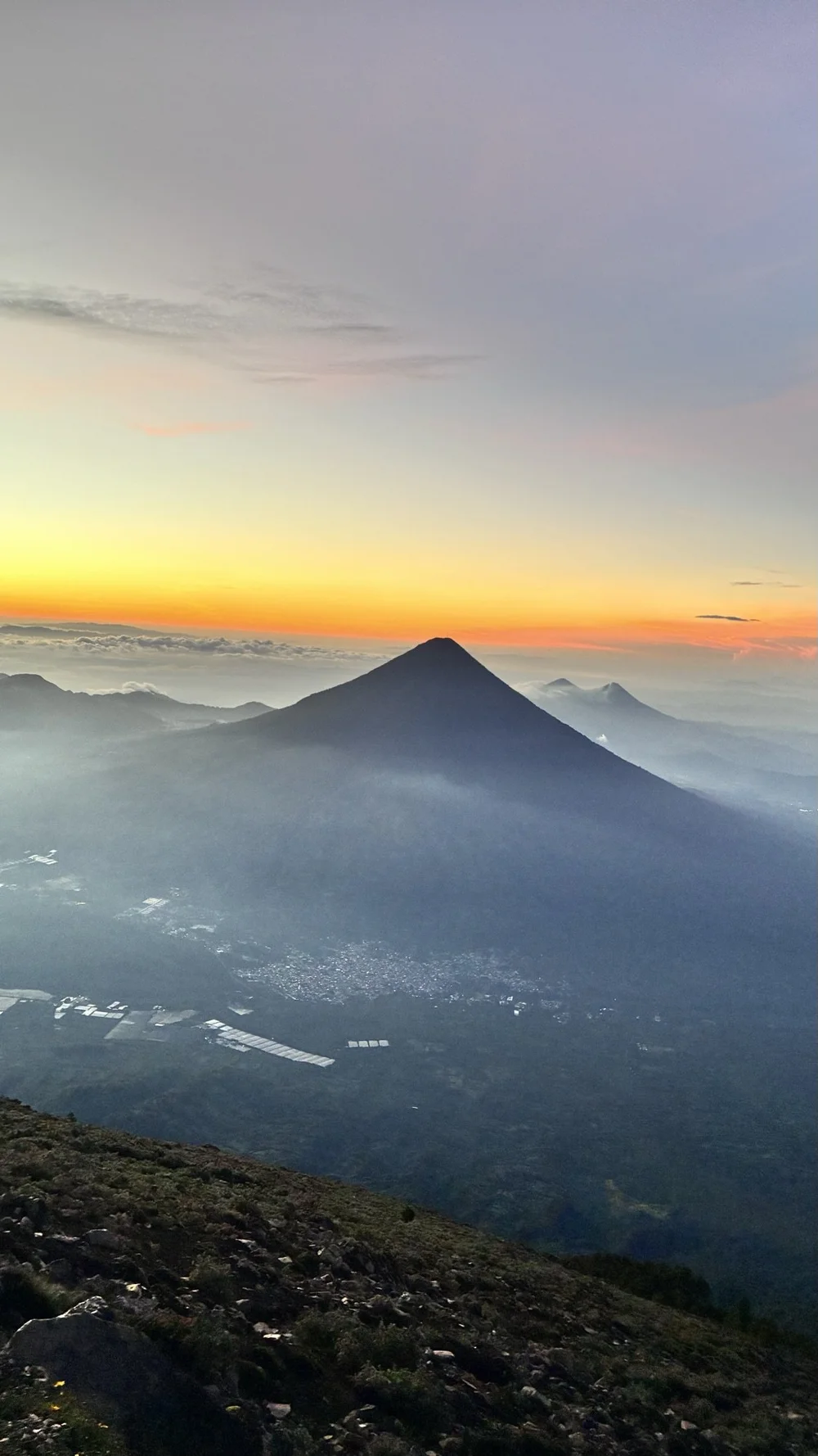Volcán de Agua in the mist at dawn