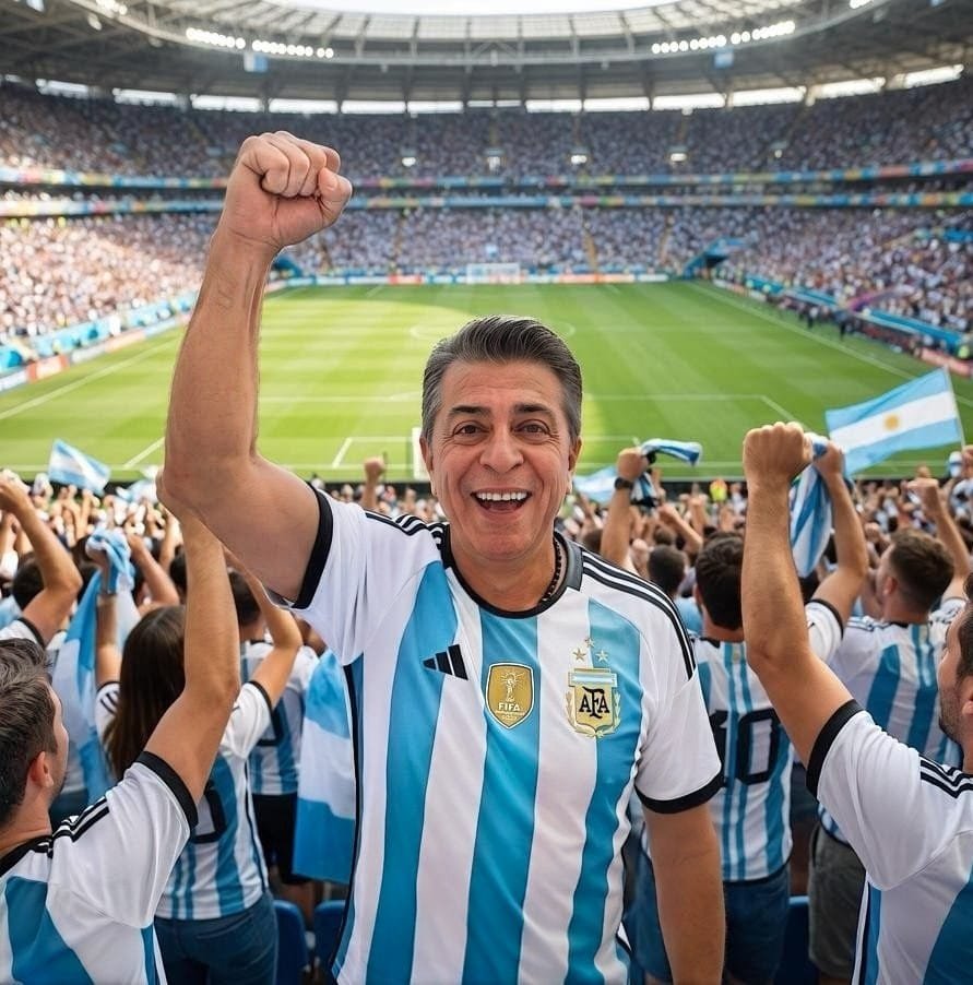 RicoLatino in soccer stadium cheering for his team