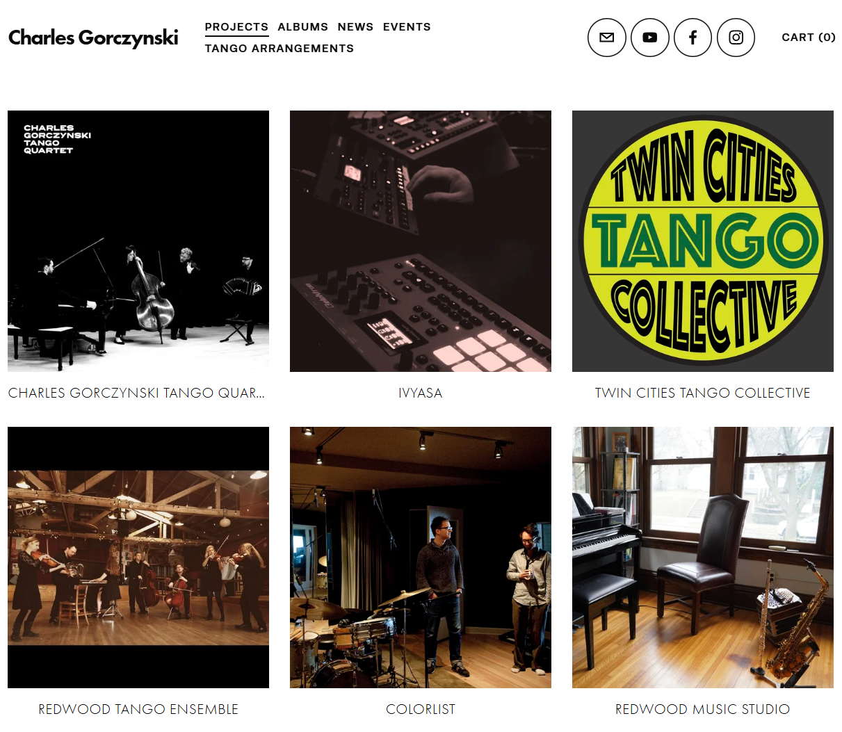Screenshot of tango director, composer, and bandoneon player Charles Gorczynski's project page.