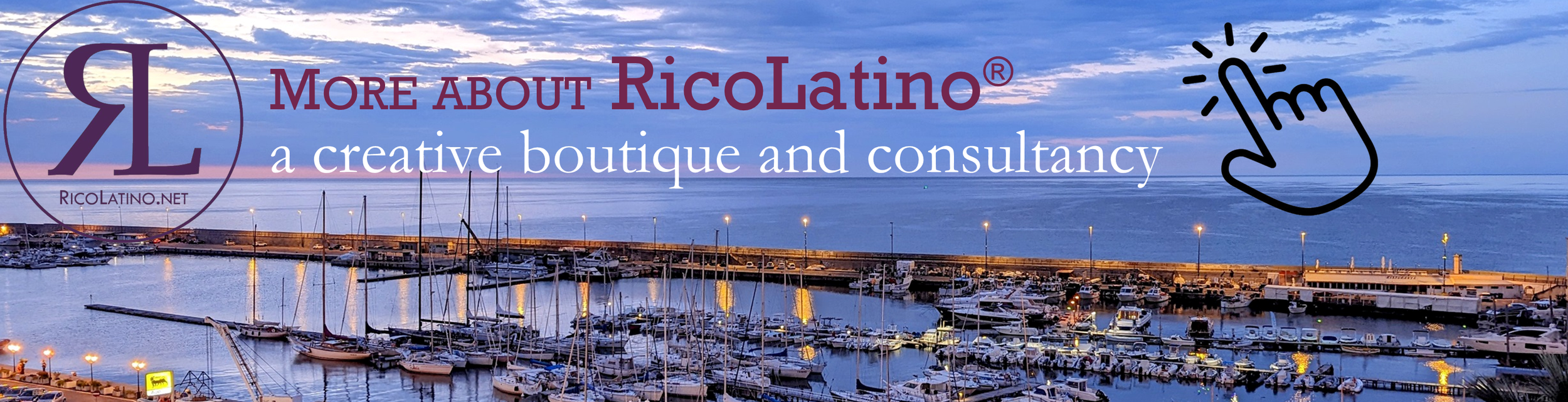 Photograph of the old port at Sanremo, on the Italian riviera. The photo includes the RicoLatino logo, the text: "More about RicoLatino: a creative boutique and consultancy." This is a clickable image pointing to the RicoLatino page.