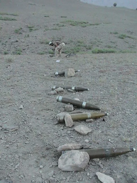 2002. Afghanistan. Enemy rockets on a time delay firing device found pointed at our safe house before they detonated.