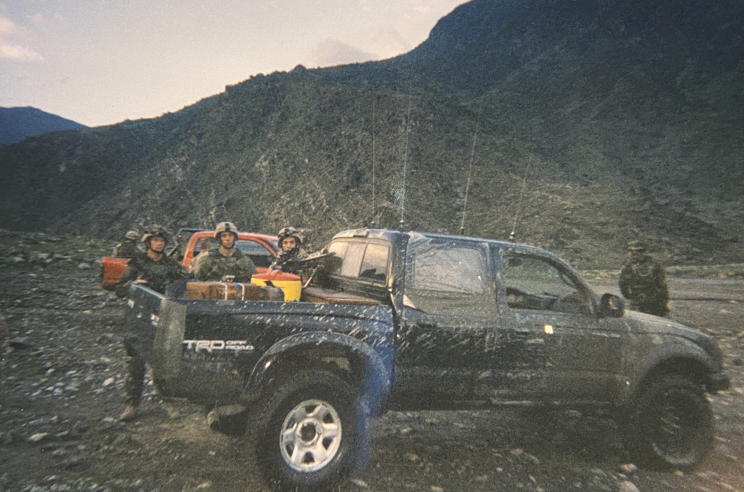 Kunar Province, Afghanistan, 2003 — our truck, “Black Sunshine,” on all fours.