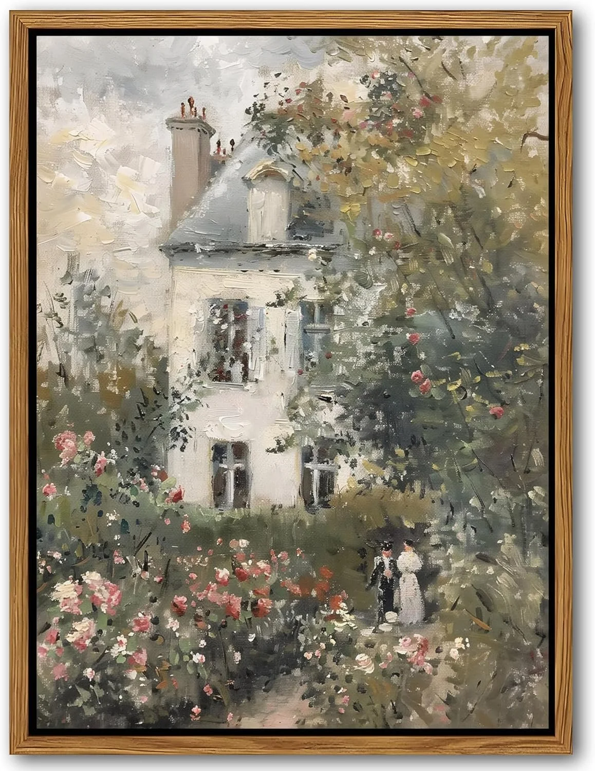 Floating Framed Canvas Vintage Wall Art, Neutral English Cottage Rose Garden Oil Paintings Print, Spring Pictures Wall Decor for Living Room Hallway Bedroom Office Rustic Decor 12x16 inch.jpg