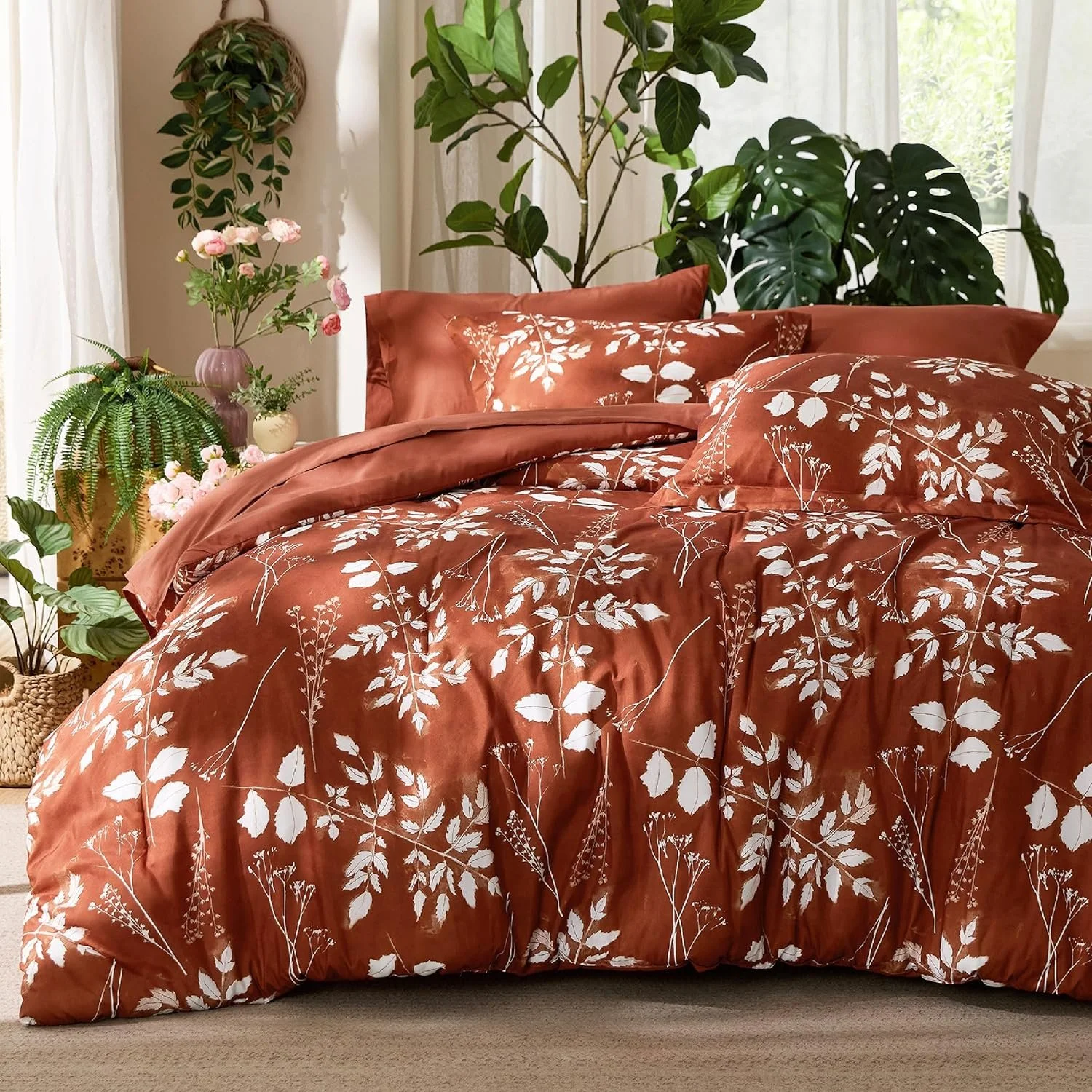 Bedsure Queen Comforter Set - 7 Pieces Floral Terracotta Soft Bedding Sets, Queen Bed in a Bag with Botanical Flowers Comforter, Sheets, Pillowcases & Shams.jpg