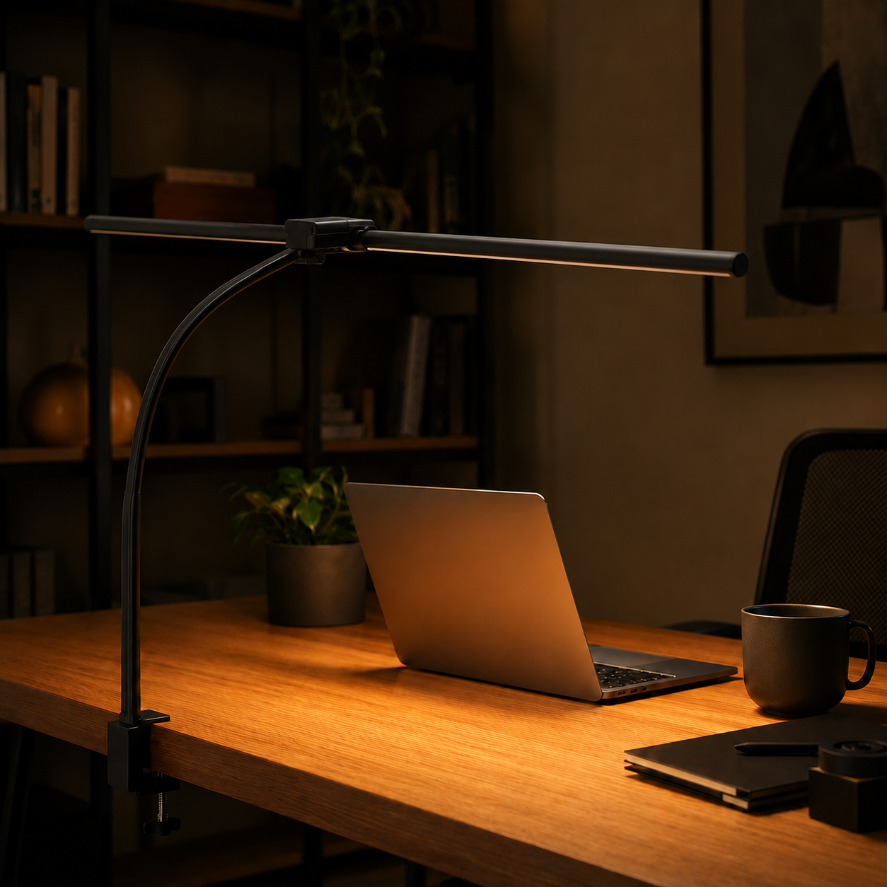 Cozy modern office at night.png
