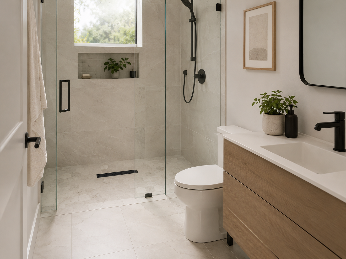 small bathroom with shower drain shower.png