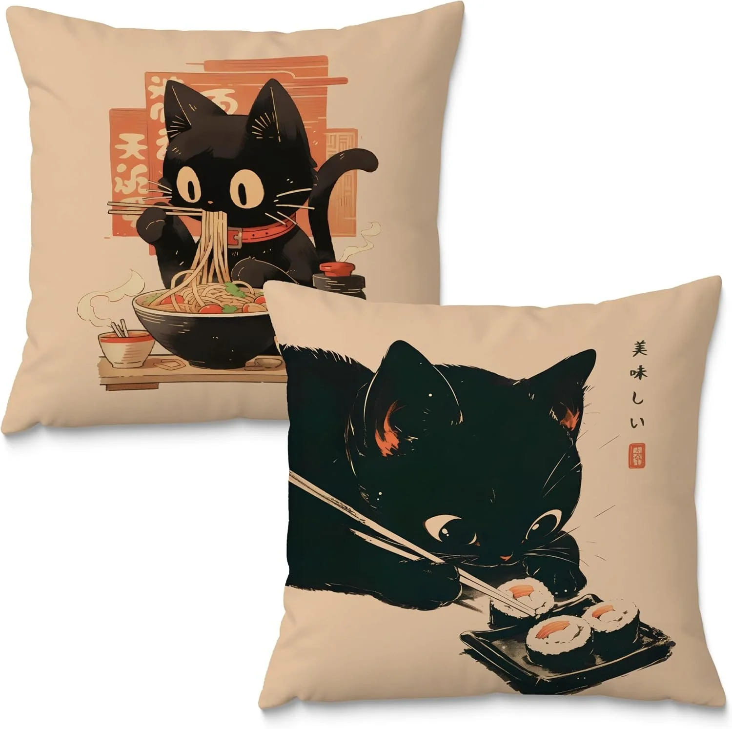Black Cat Ramen Pillow Covers .jpg