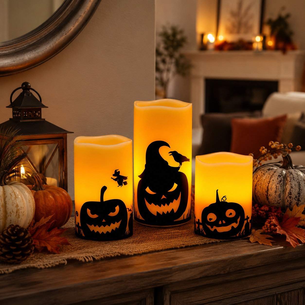 Cozy autumn Halloween candle vignette.png