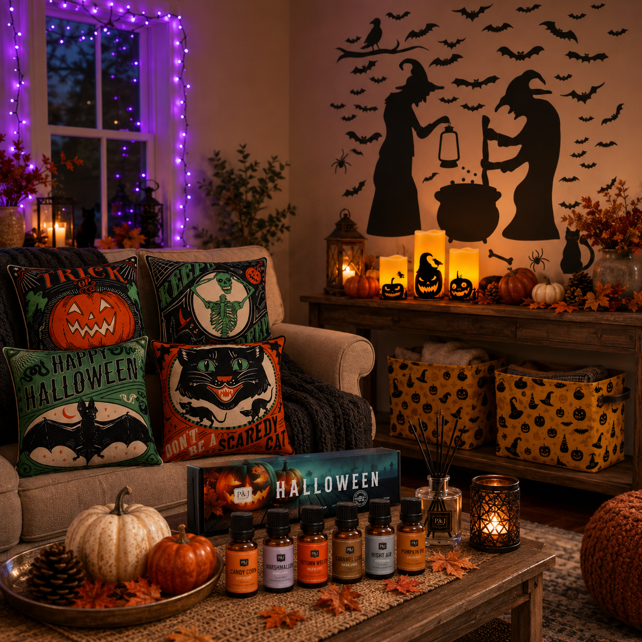 Cozy Halloween living room ambiance.png