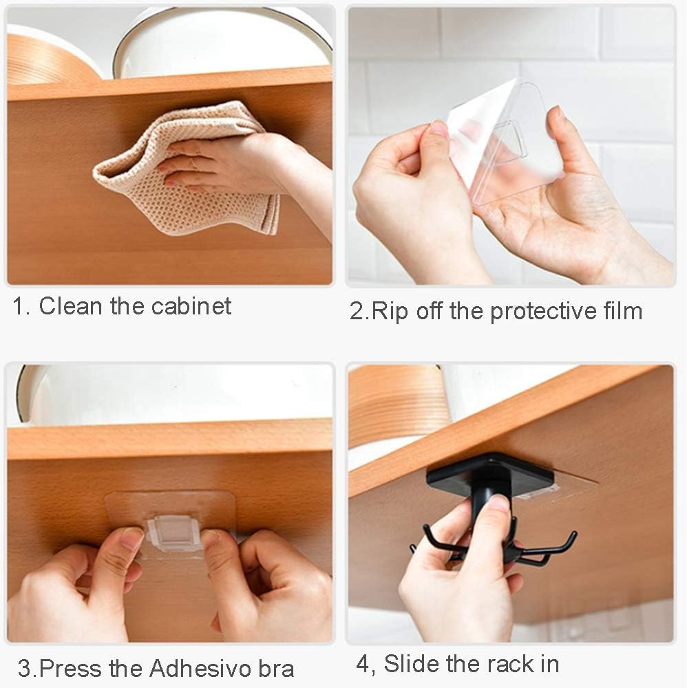2pcs Under Cabinet Kitchen Utensils Hooks, 360 °Rotation Utility Hooks,Under Cabinet Adhesive Kitchen Hanging Storage Rack for Kitchen Utensils Tools(Black)1.jpg