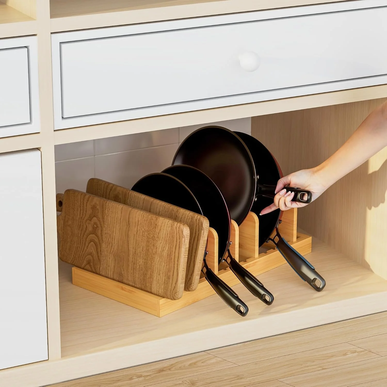  Bamboo Pot Lid Organizer kitchen organization 