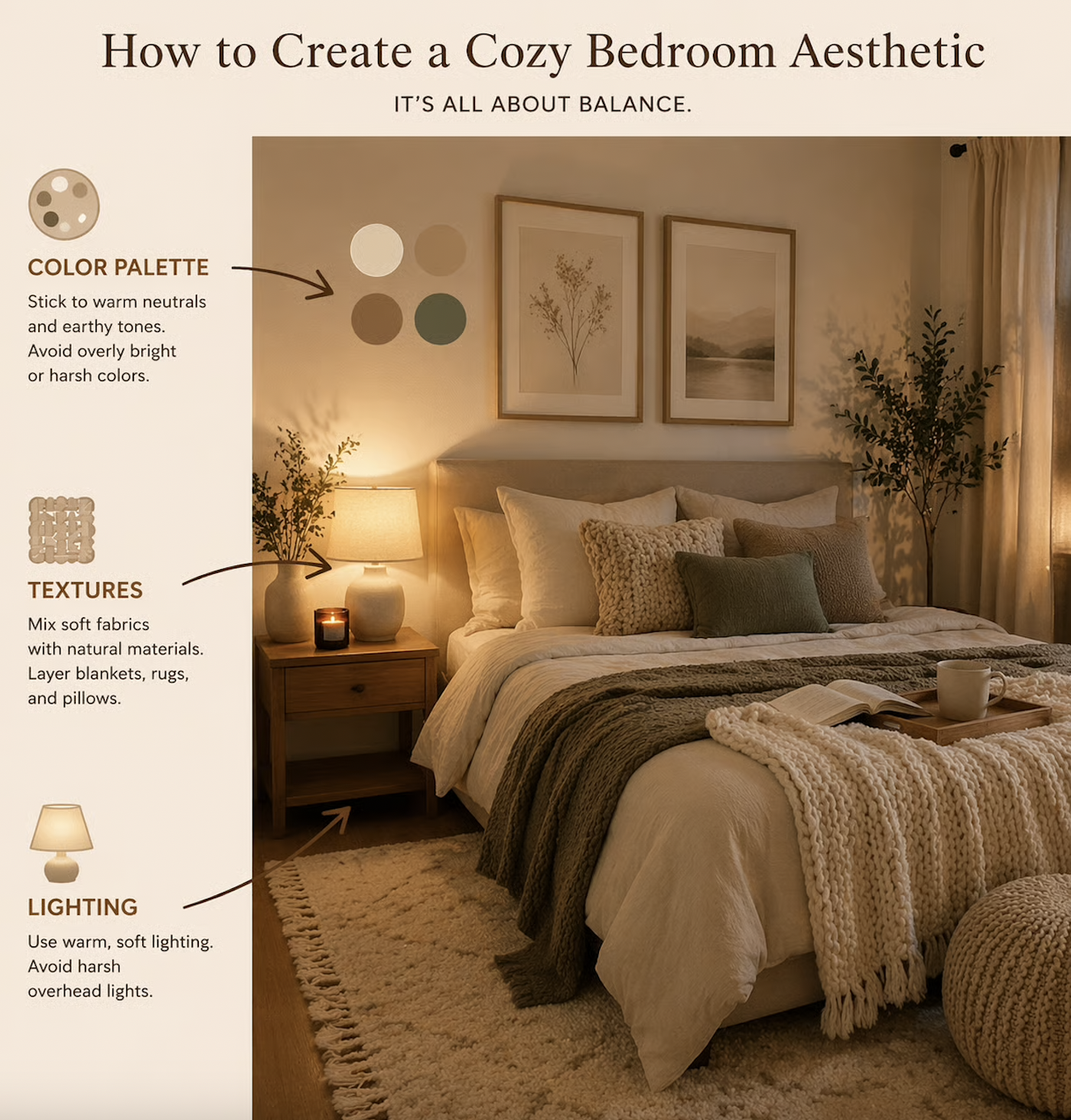 cozy bedroom aesthetic, earthy decor