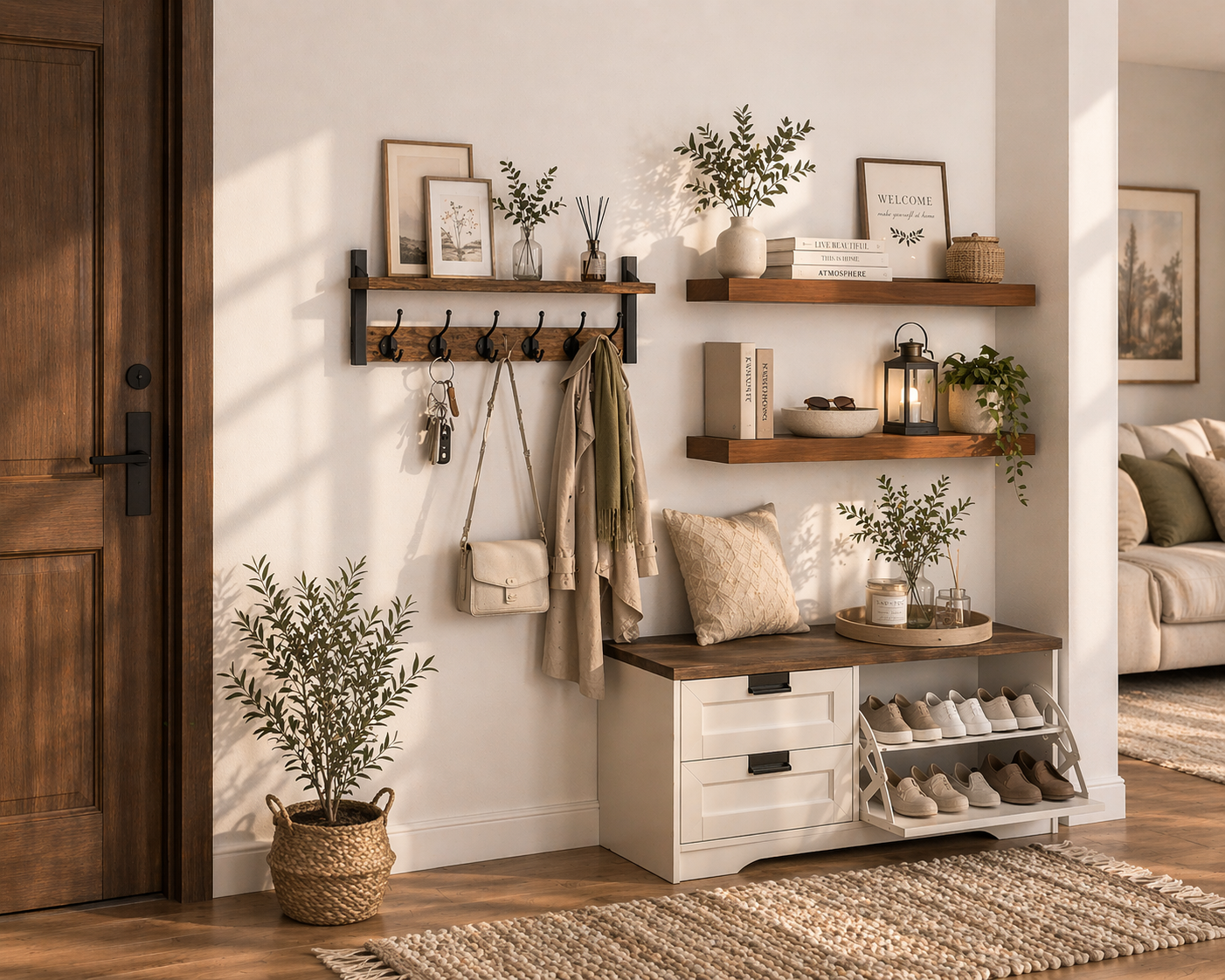 24" Oak Floating Shelves Set of 2. small entry way idea for small apartments or homes