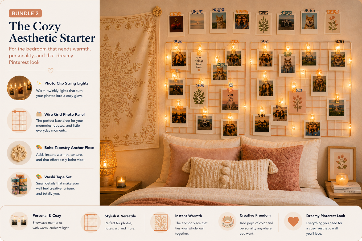 Bundle 2 - The Cozy Aesthetic StarterFor the bedroom that needs warmth, personality, and that dreamy Pinterest look
