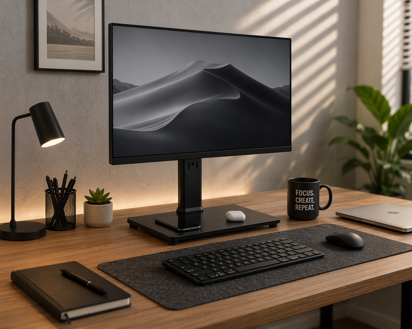 Single LCD Computer Monitor Free-Standing Desk Stand Mount Riser