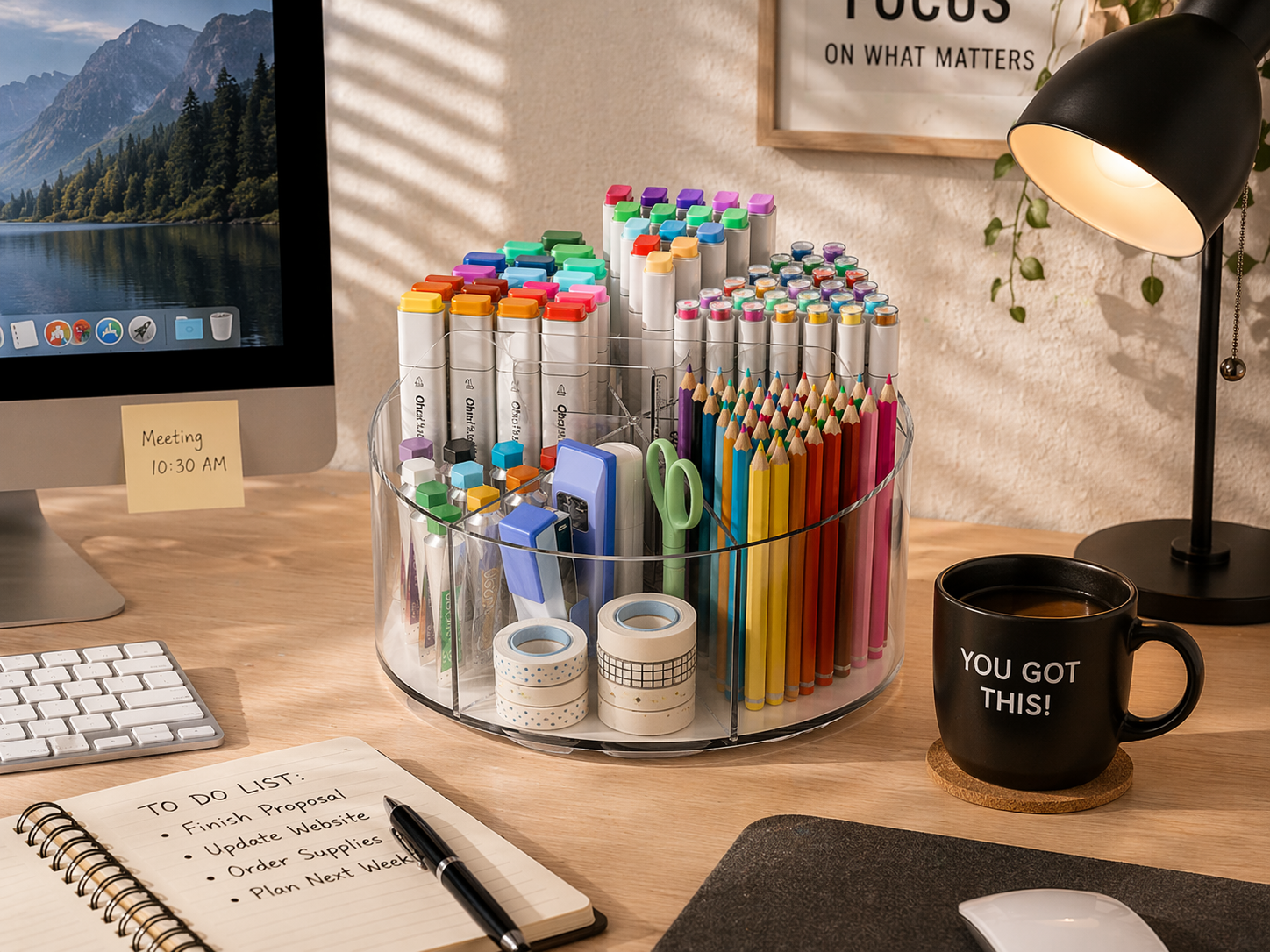 Cluttered desk slowing you down? This rotating acrylic pen holder keeps all your supplies organized and within reach, helping you stay focused and work more efficiently.