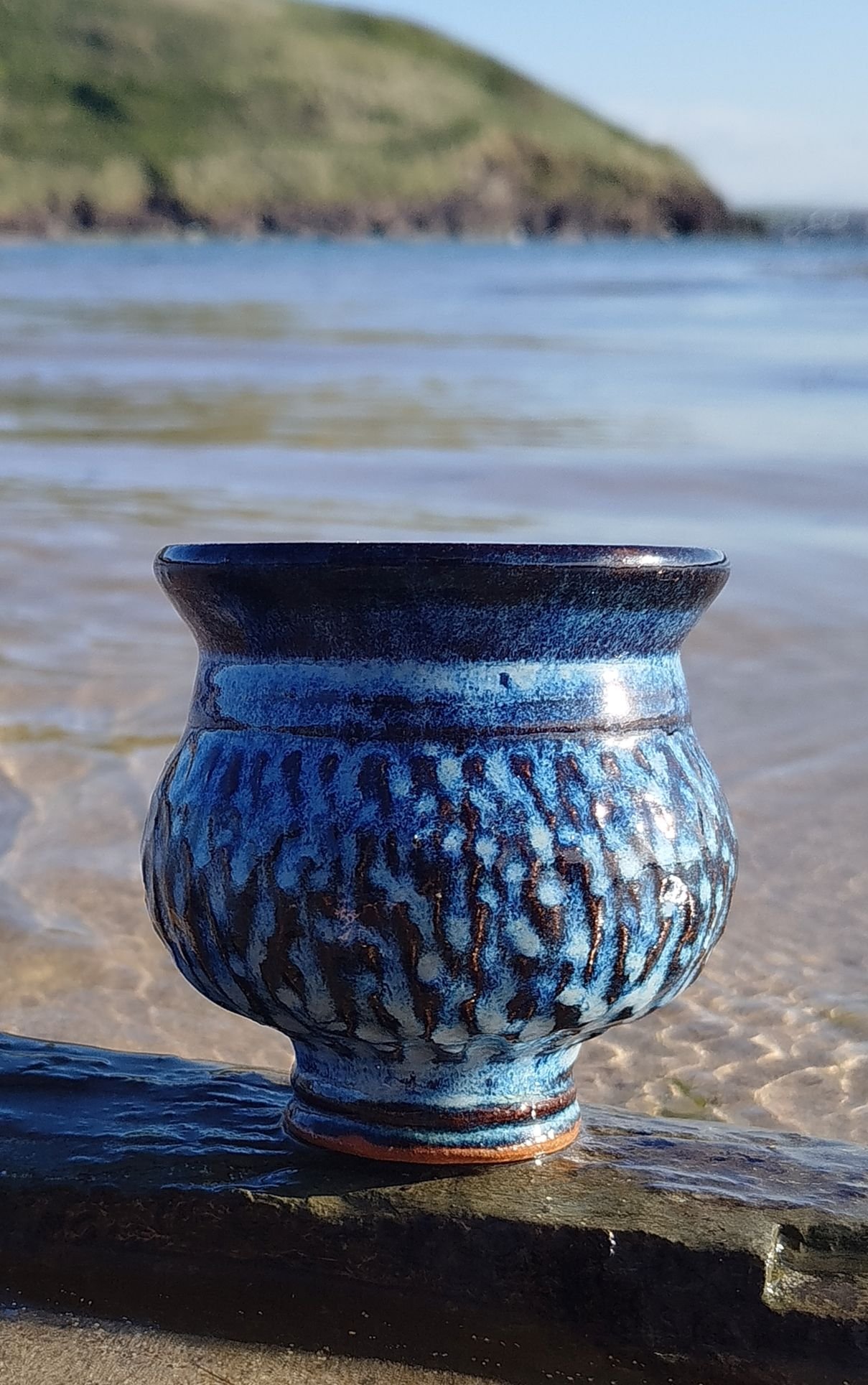 Cornish Clay Goblet with Floating Blue Glaze
