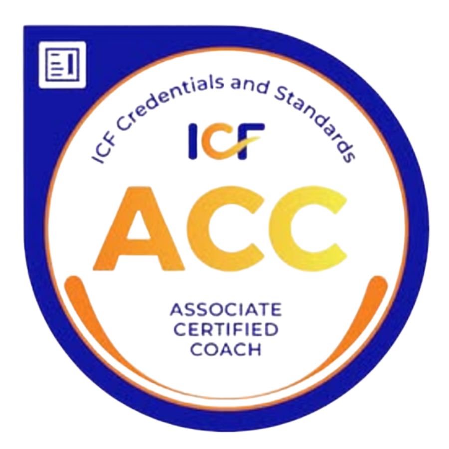 Badge indicating certification as an Associate Certified Coach in ICF Credentials and Standards.