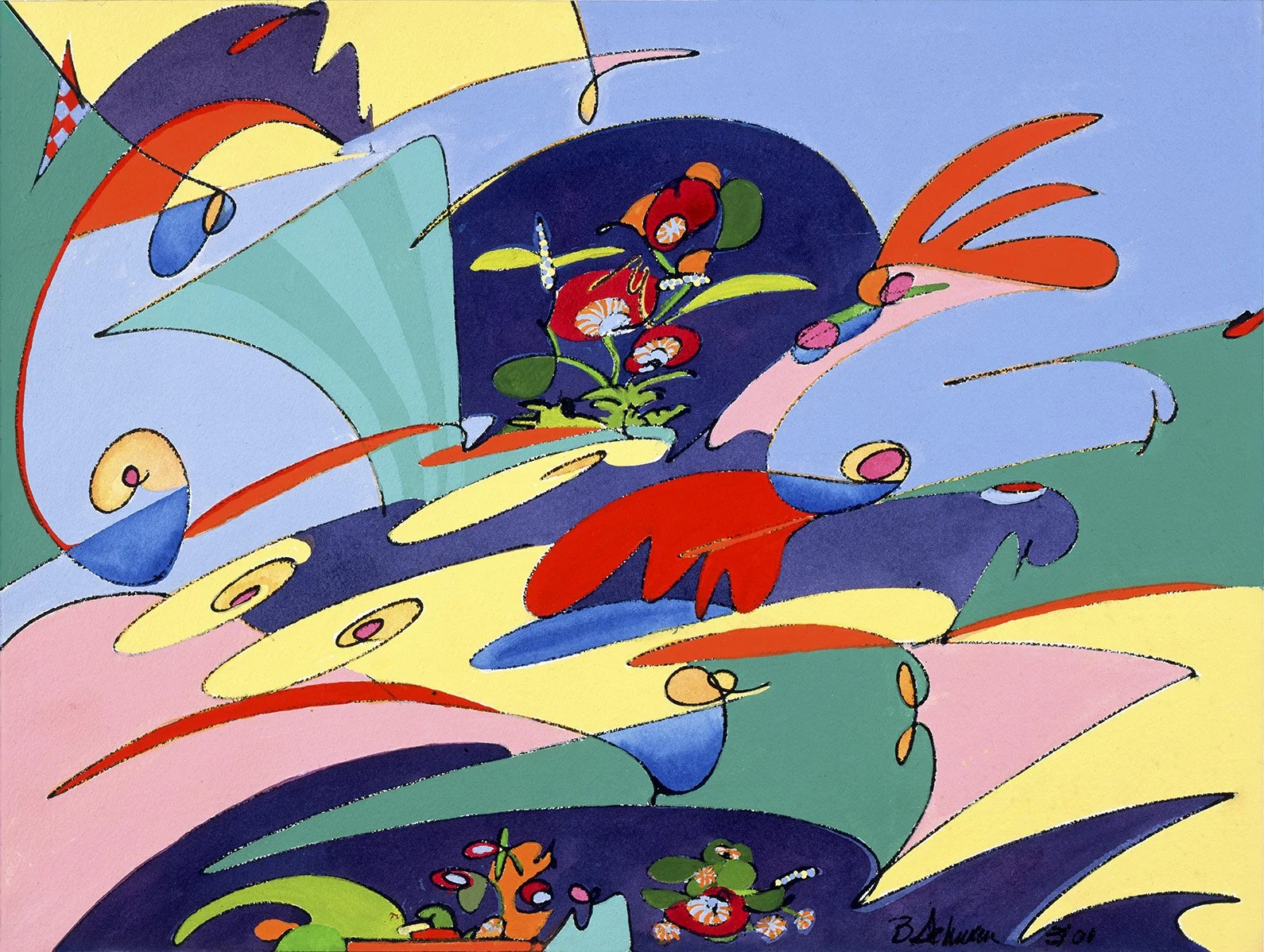 Life in a Drop of Rain #2, 2001, 
Flashe on paper, 12 x 16 inches