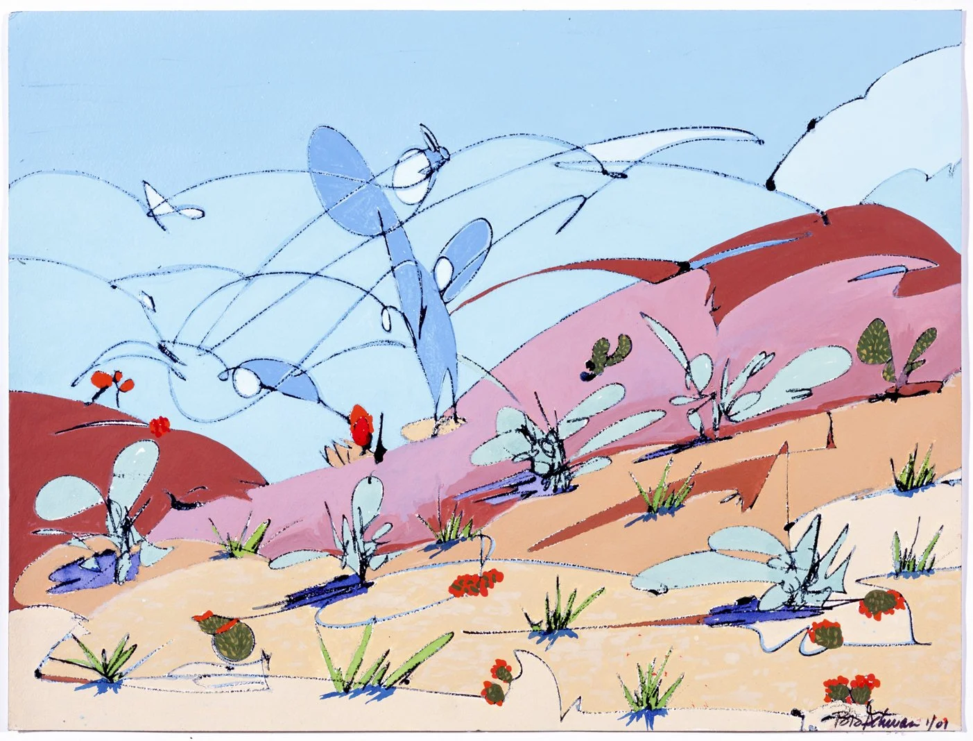 Cowboy's Dream, 2001, 
Flashe on paper, 12 x 16 inches