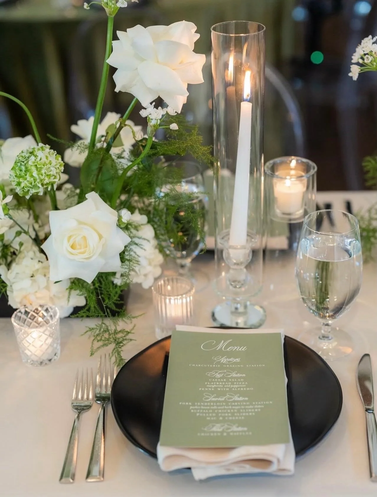 Green tablescape details 🕯️
⠀⠀⠀⠀⠀⠀⠀⠀⠀
Planning - @belalumiereevents 
Photography - @eleanorstenner
Content Creation - @contentbysamantha_ 
Dress - @thesomethingblueshoppe 
Paper - @dearcarolinepaper 
HMU - @hairdresserhali 
Rentals - @rentalallneedz