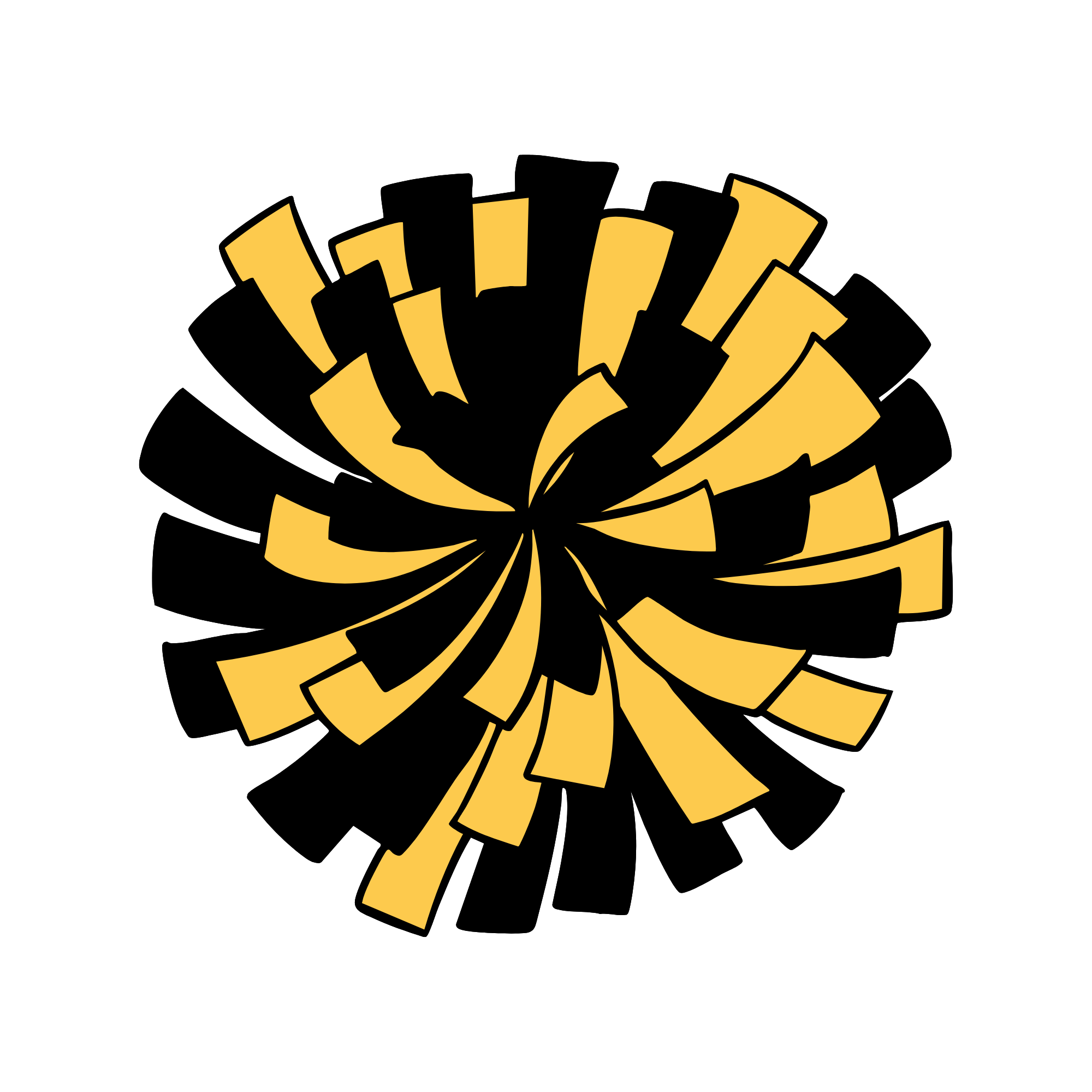 Gold and black illustration of a popcorn container with popcorn.