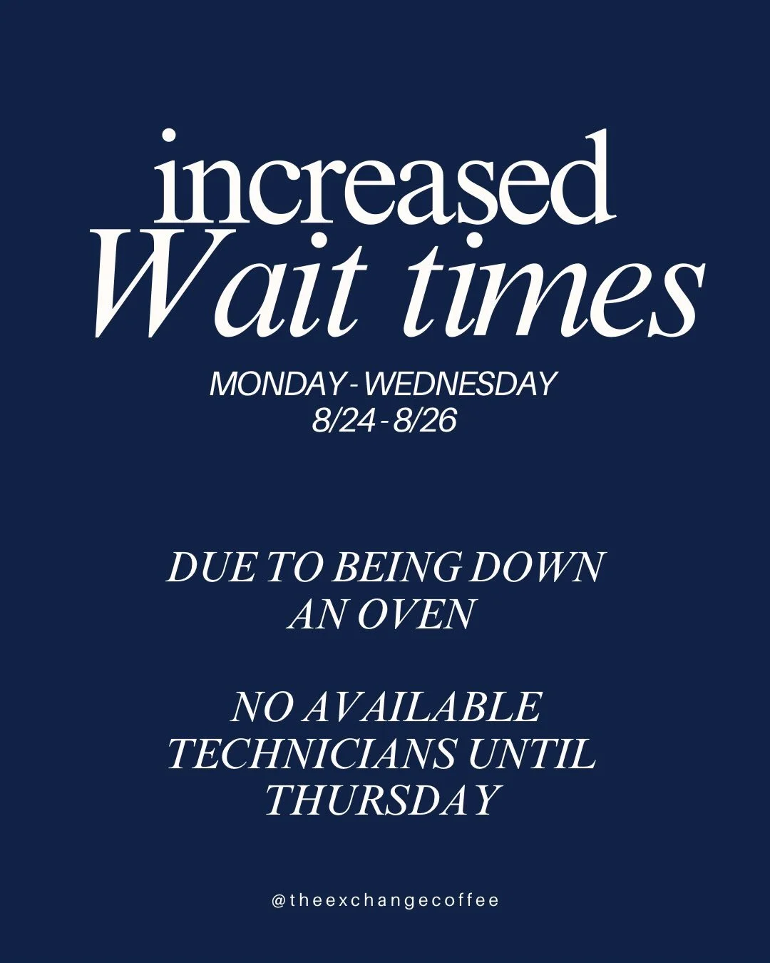 We are doing our best to serve!

Thank you for your patience!

.
.

#theexchangecoffee #coffeeshop #espresso #morethancoffeeandwaffles #weloveyou920