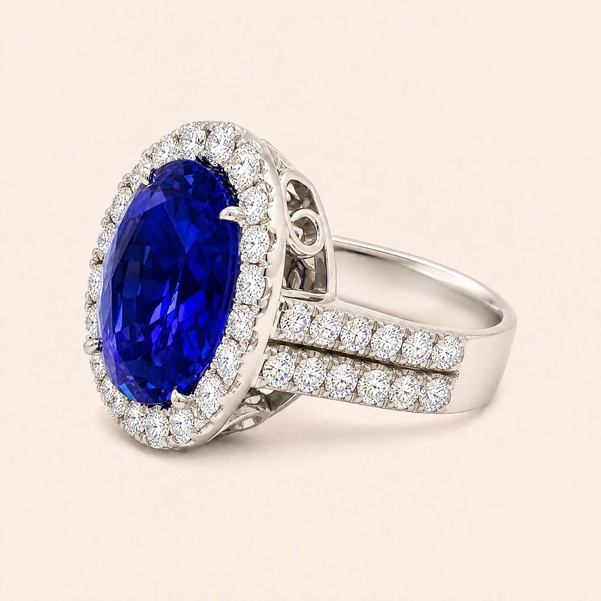 Oval Tanzanite & Diamond Halo Ring
