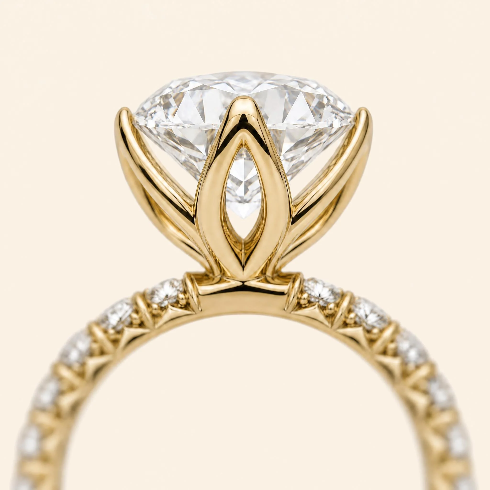sakura cut lotus flower prong french pave engagement ring center.jpeg