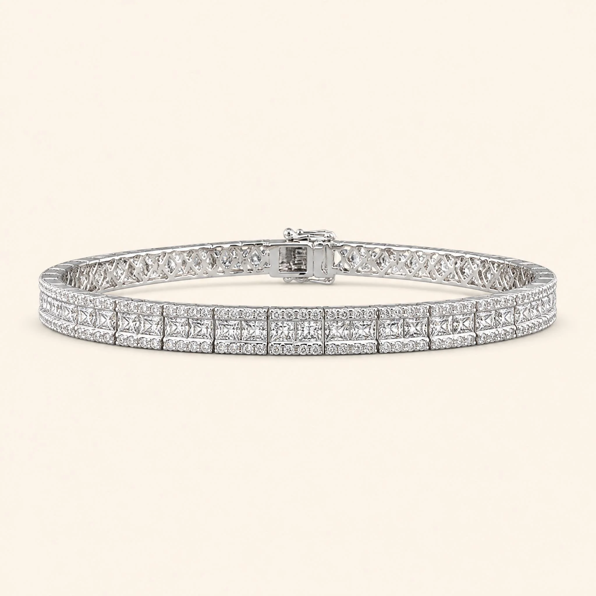 Princess-Cut Diamond Tennis Bracelet with Pavé Borders