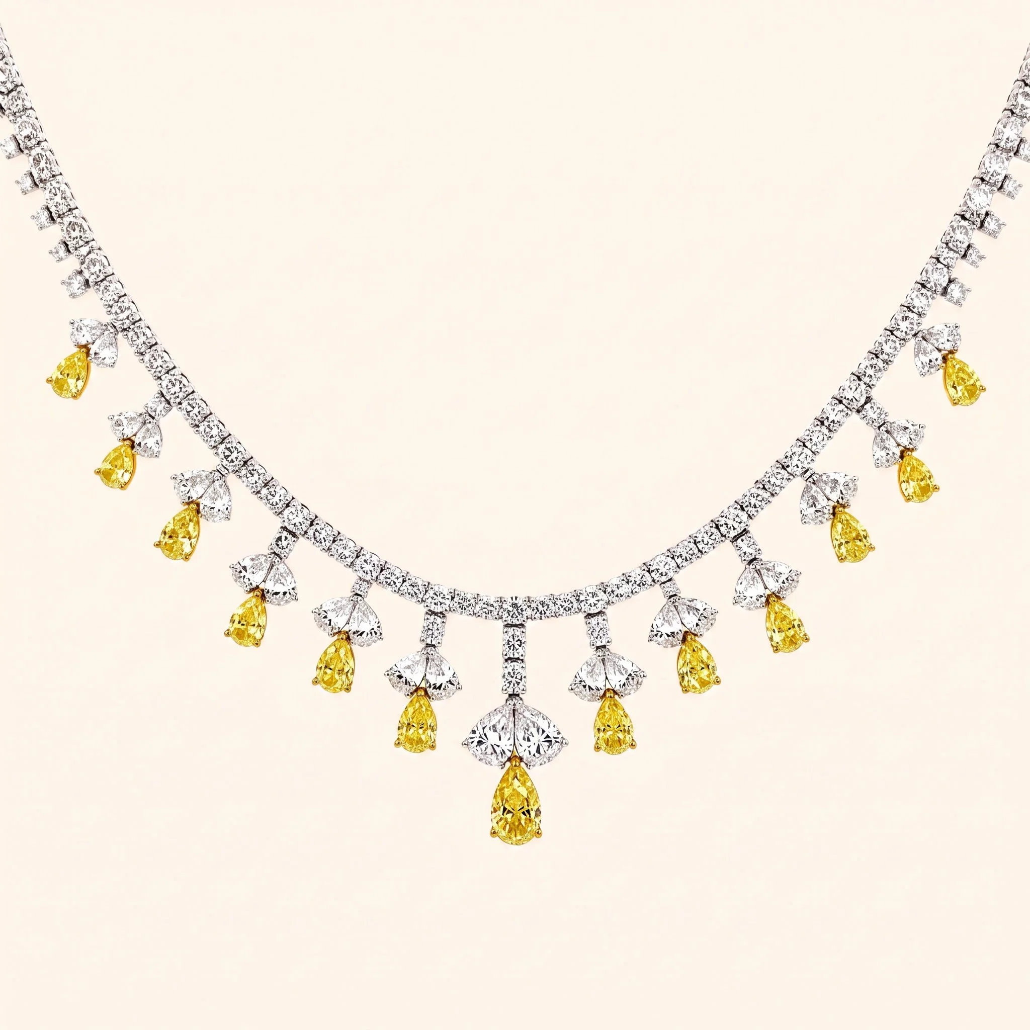 Yellow & White Pear-Cut Diamond Drop Necklace