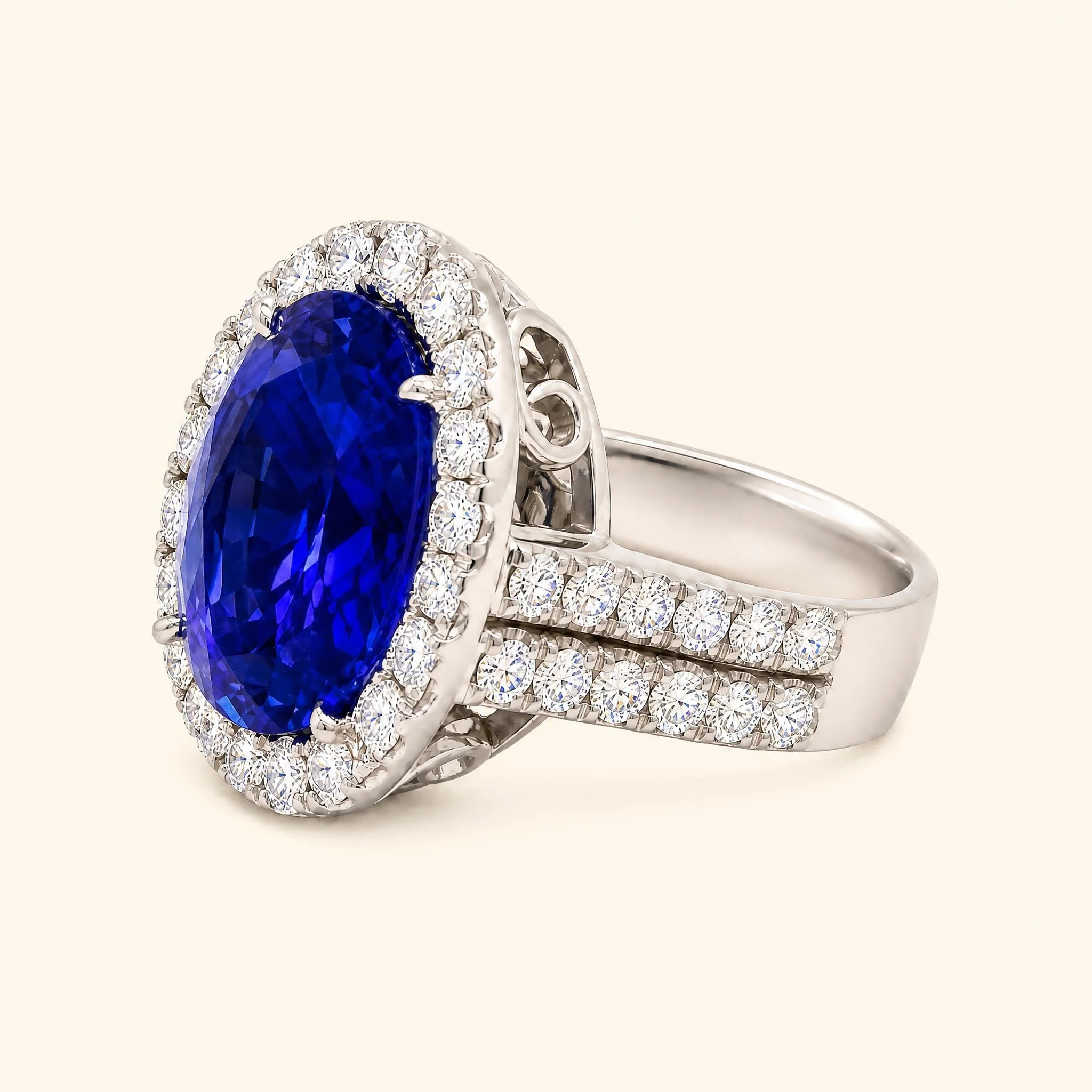Oval Tanzanite & Diamond Halo Ring