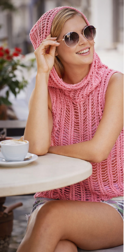 pink mesh top knit pattern summer hoodie