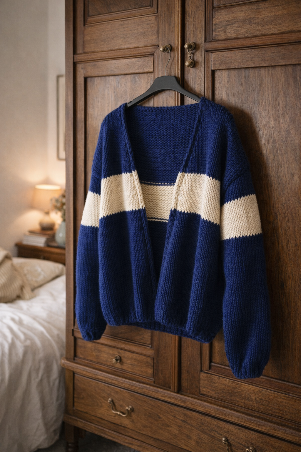blue and beige cardi knit pattern easy and stylish