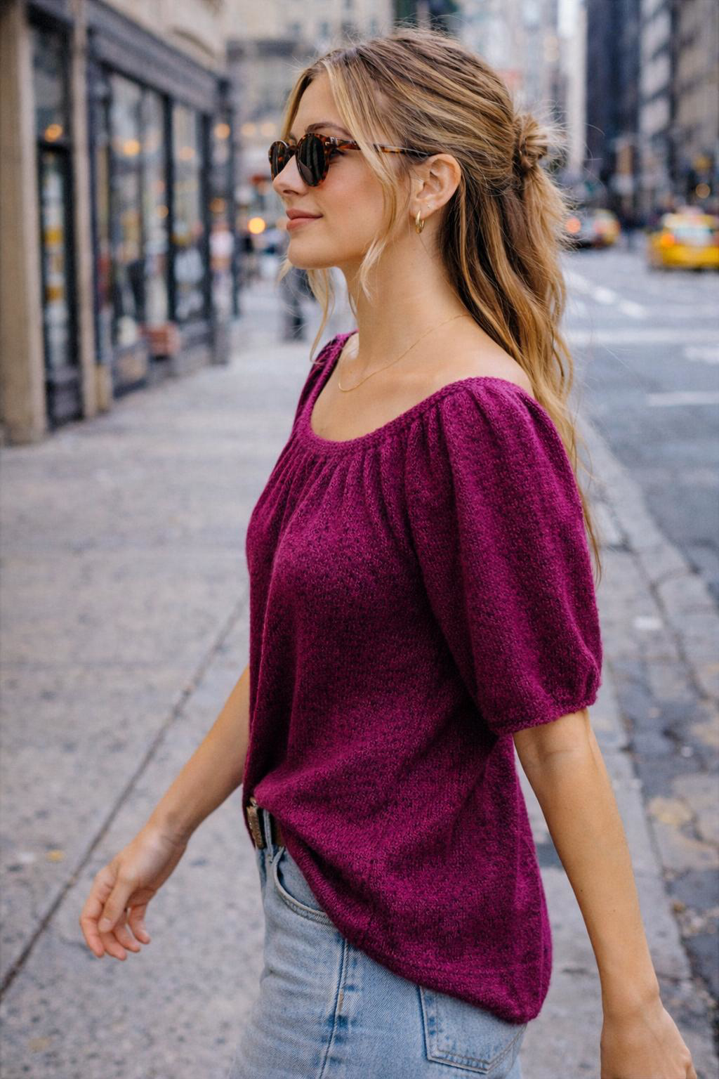 Magenta  Cashmere Puff Sleeve Top Pattern
