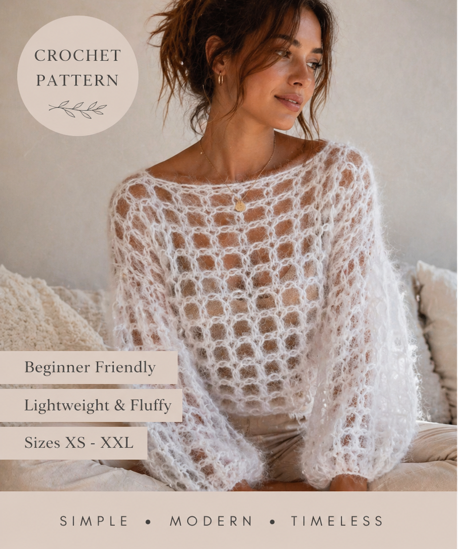 White Mohair Fluffy Sheer Sweater (PDF)