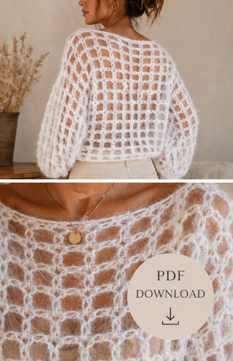 fluffy mesh girly white pullover crochet pattern