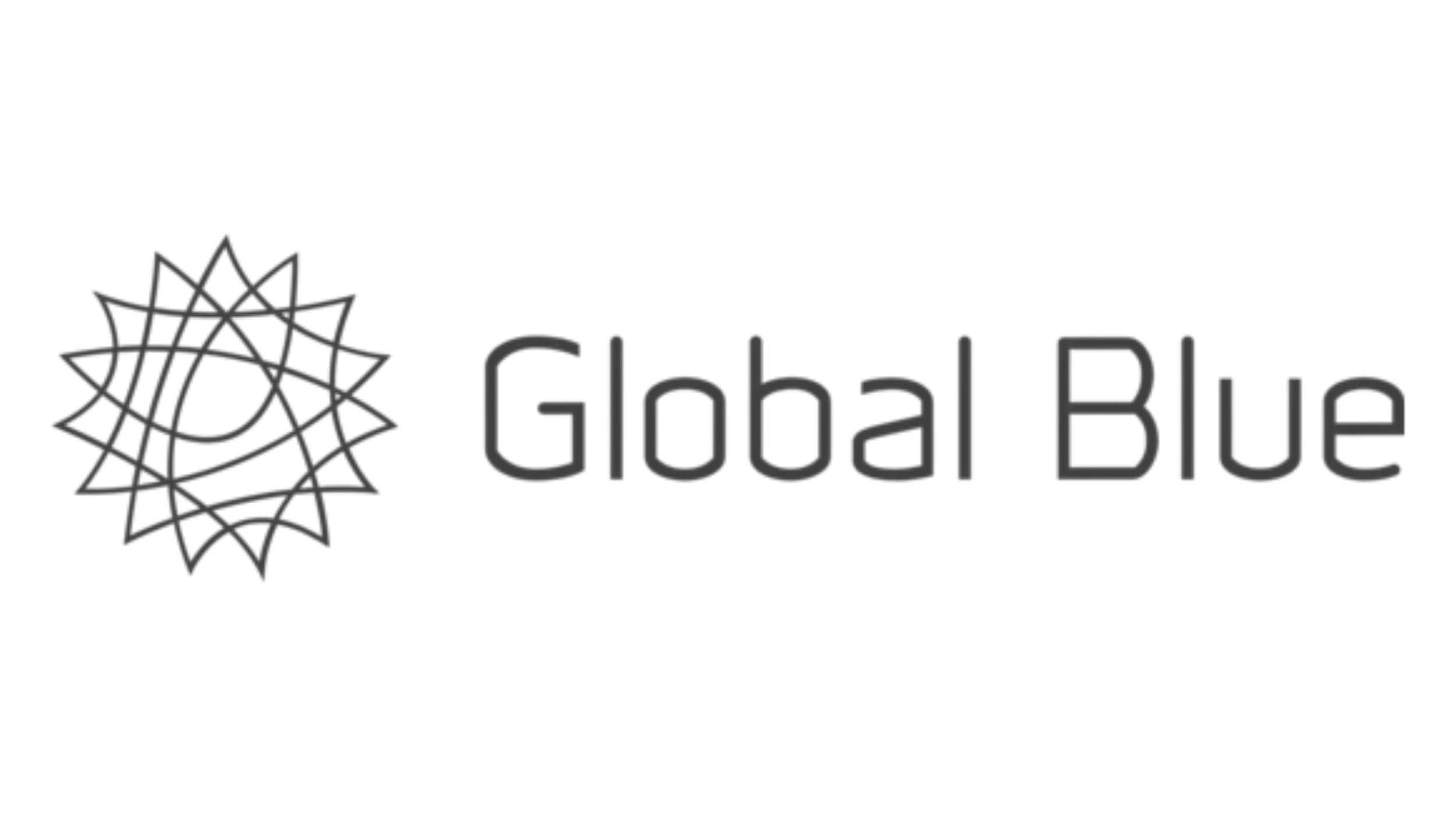 A black logo with a geometric floral design and the words "Global Blue" written beside it.