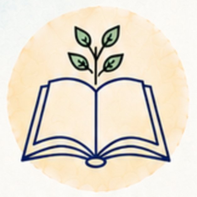 An open book with a plant growing from its pages, symbolizing knowledge and growth.